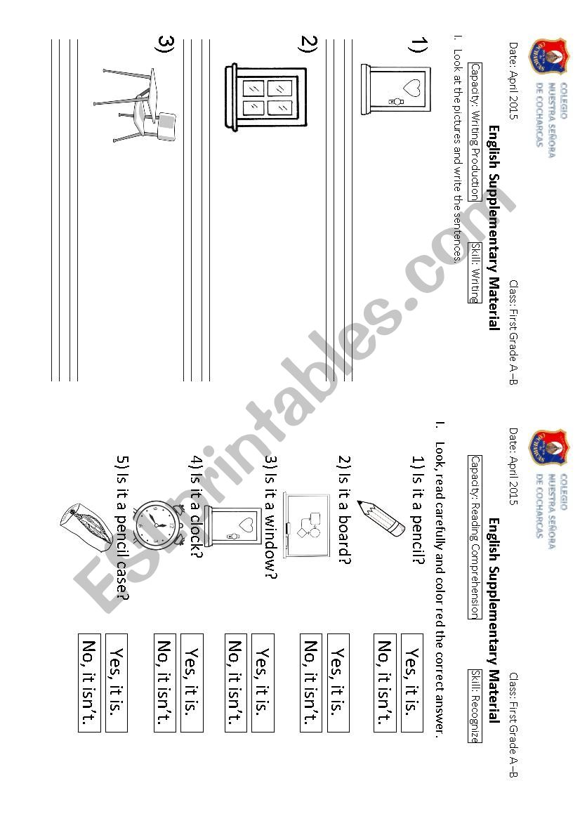 Classroom objects worksheet