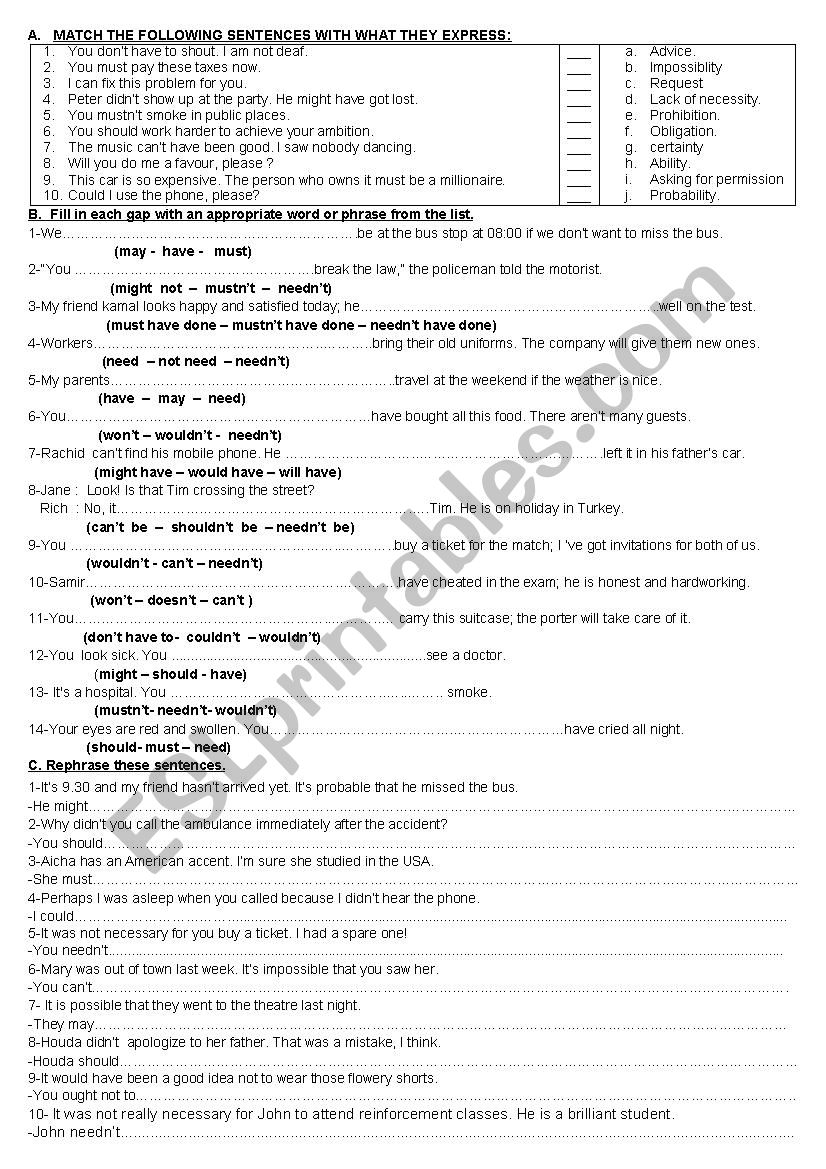 Modals worksheet