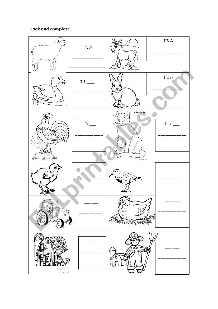 Complete - Farm animals worksheet
