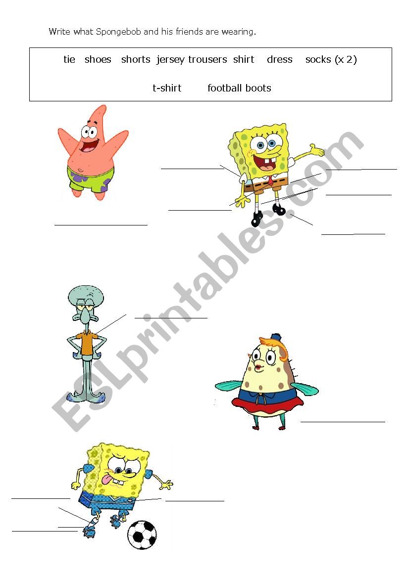 Match clothes with Spongebob worksheet