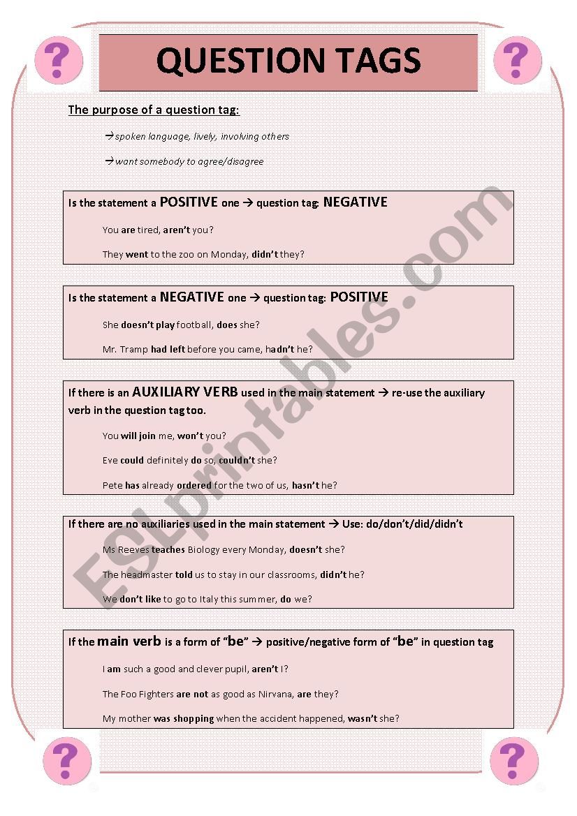 Question- tags worksheet