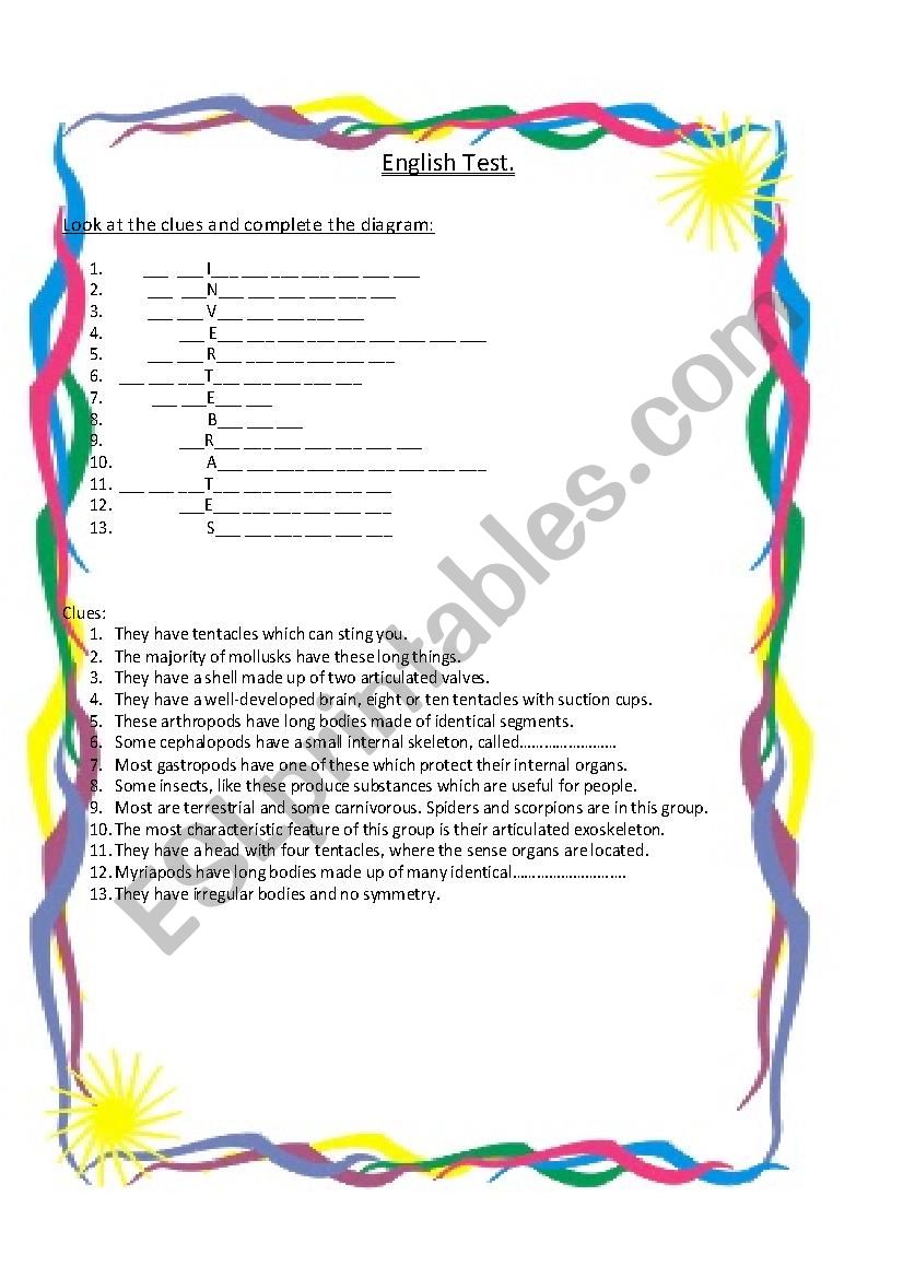 Invertebrates worksheet