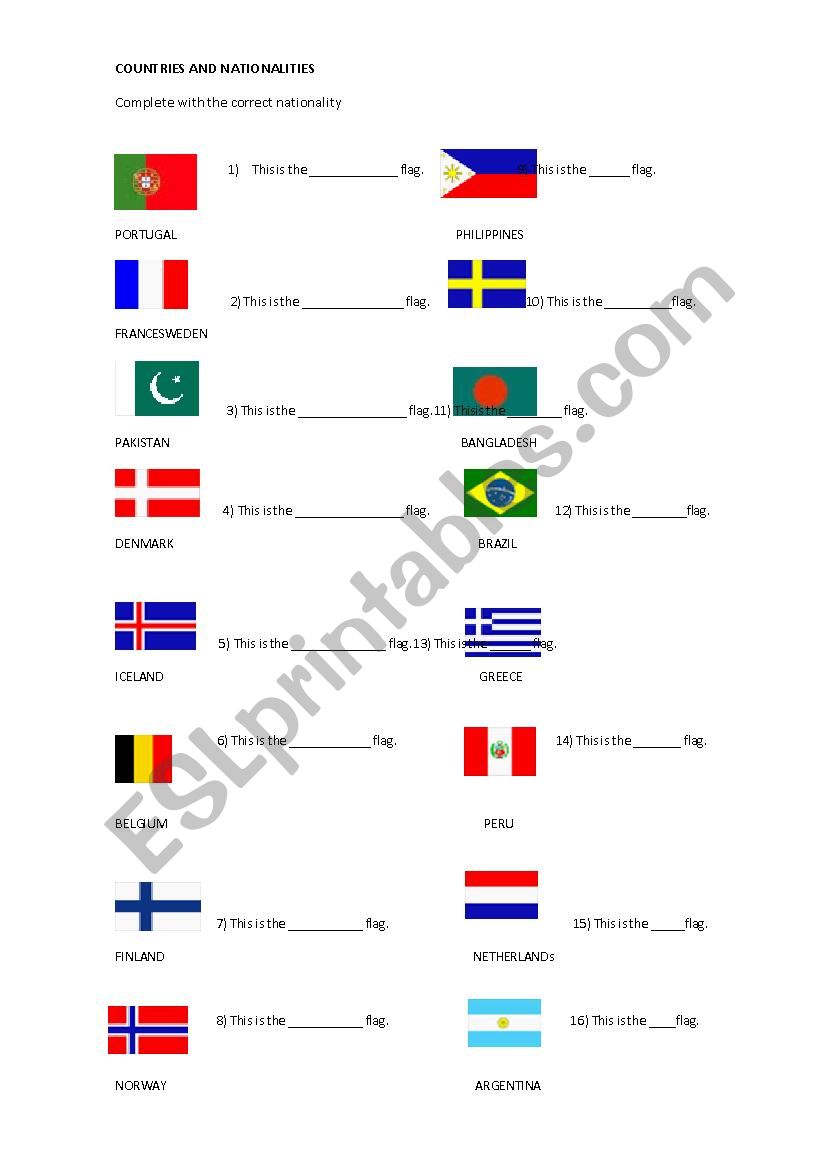 Nationalities worksheet