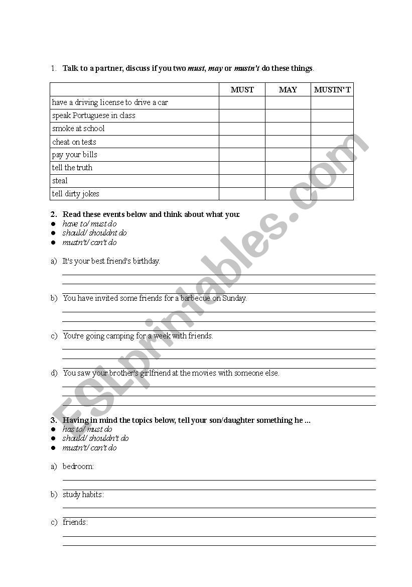 Modals worksheet