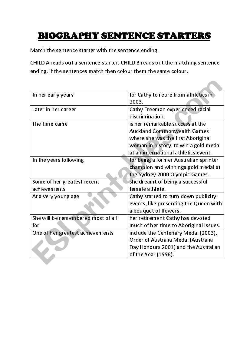 make sentence using biography