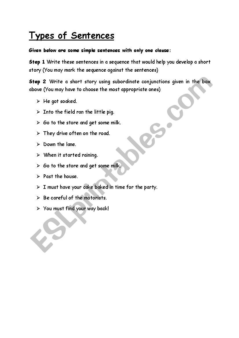 Types of Sentences- Simple  worksheet