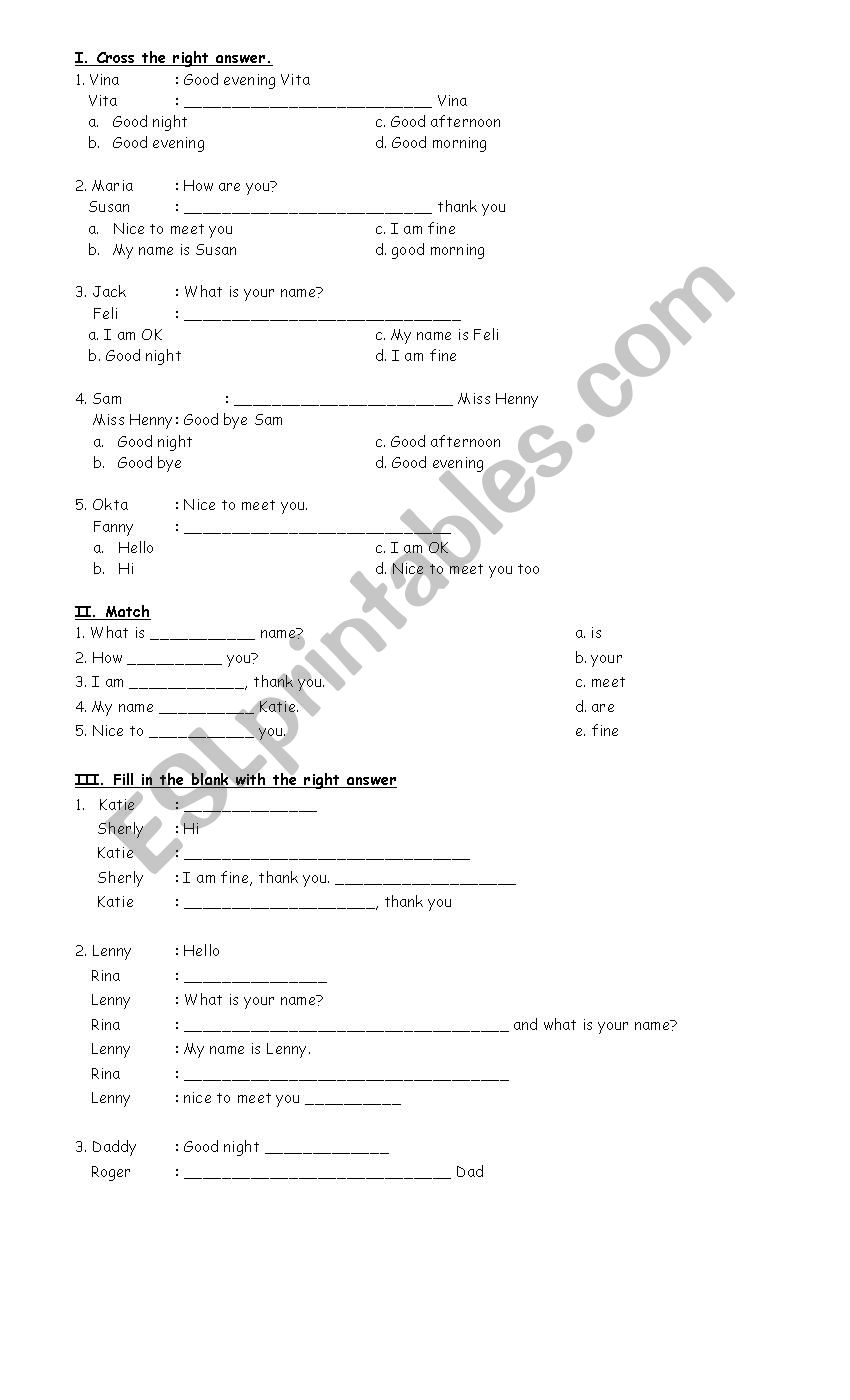 Greeting Exercises worksheet