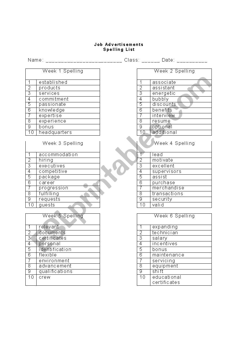 6 word search exercises about job vocabulary