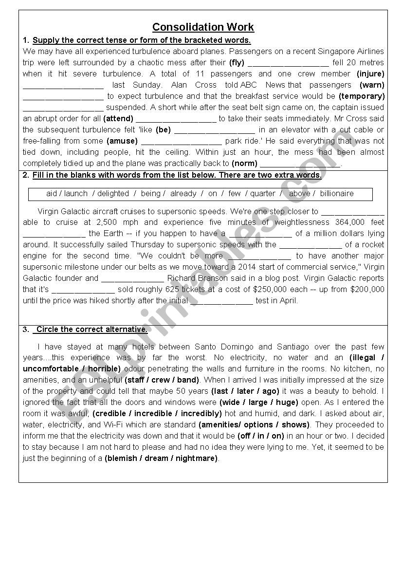 consolidation work worksheet