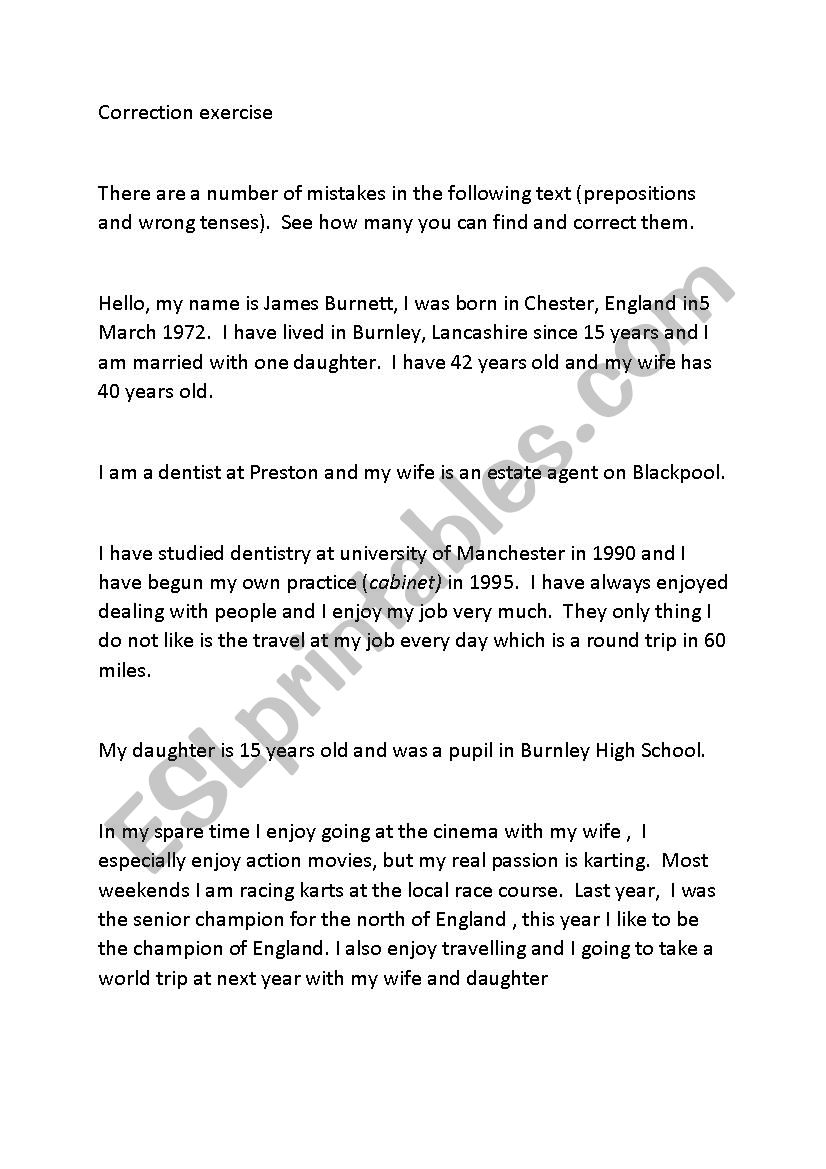 Correction of grammar errors worksheet