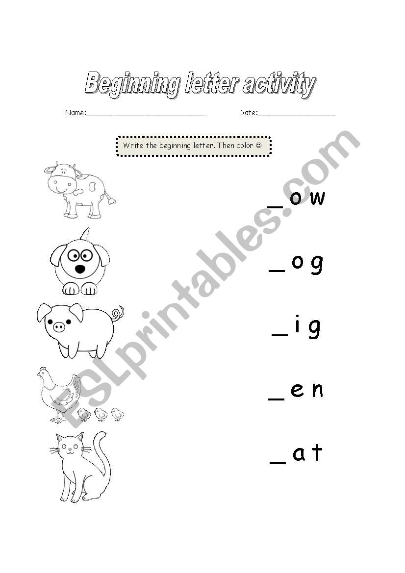 Beginning letter activity worksheet