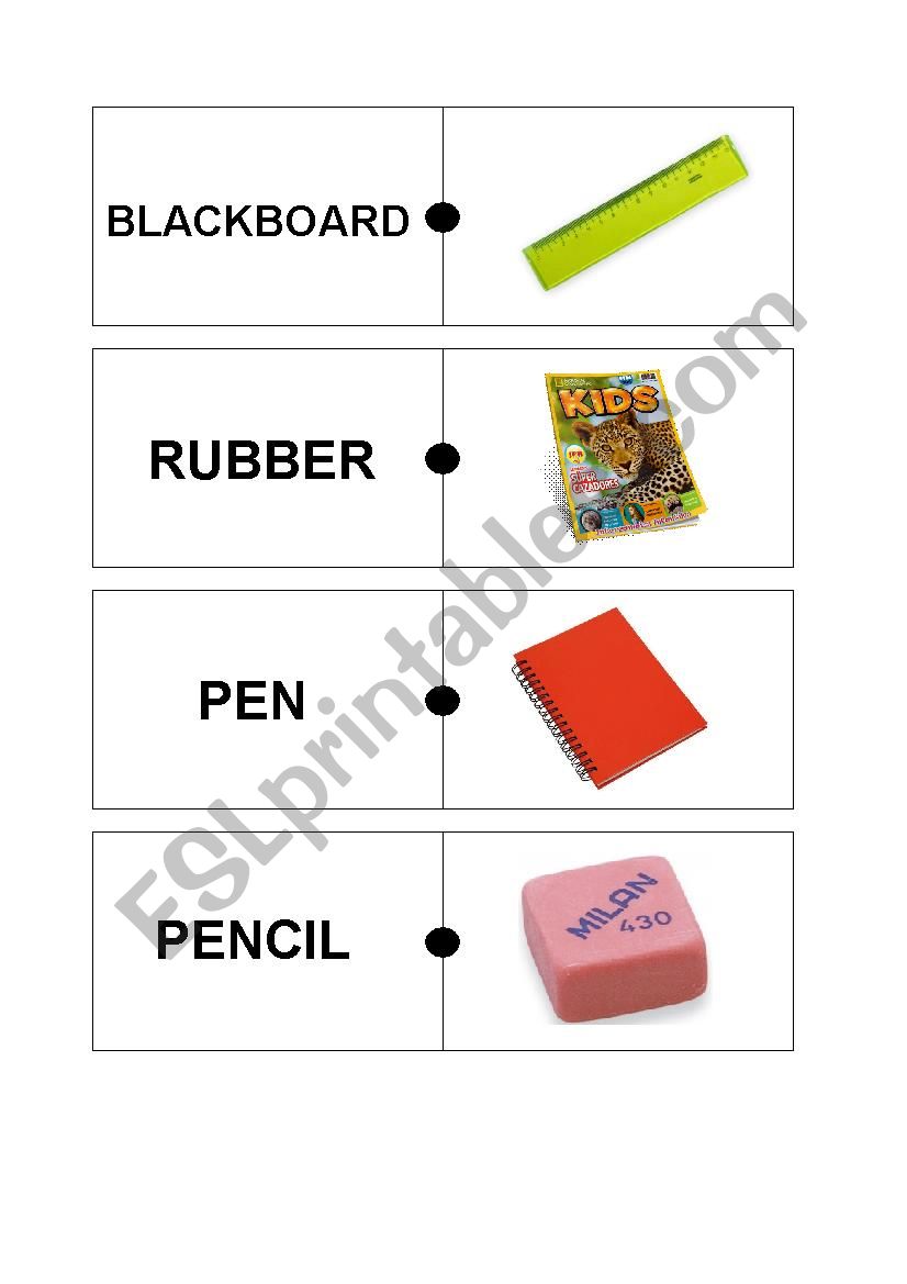 Classroom objects domino worksheet