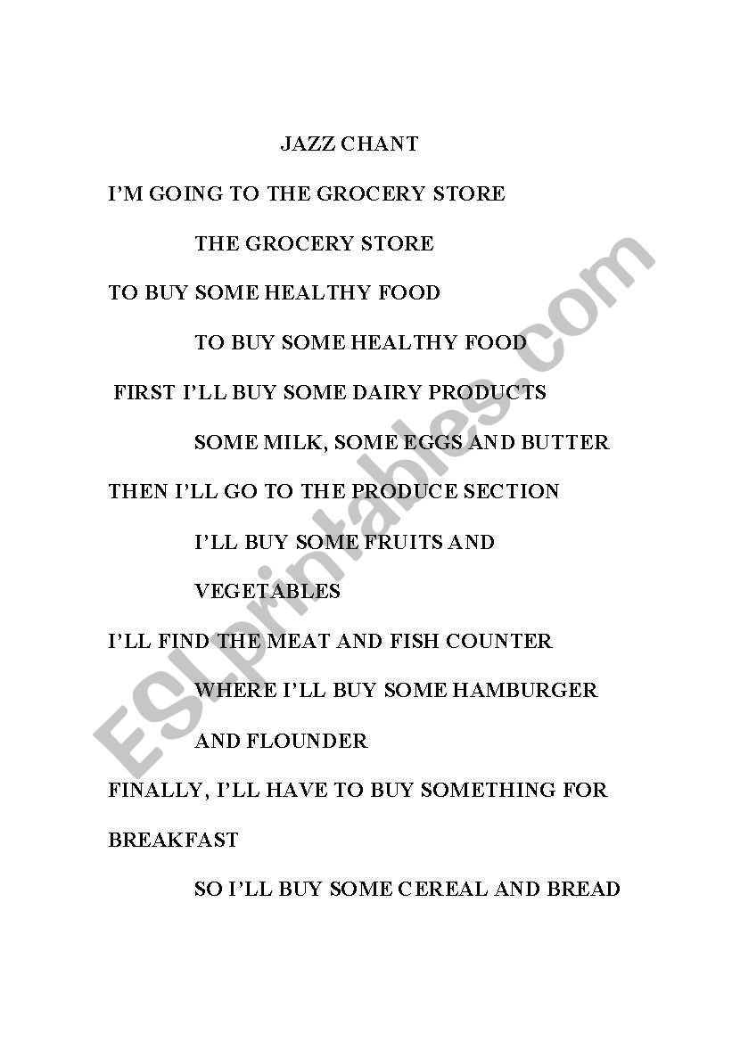 food jazz chant worksheet