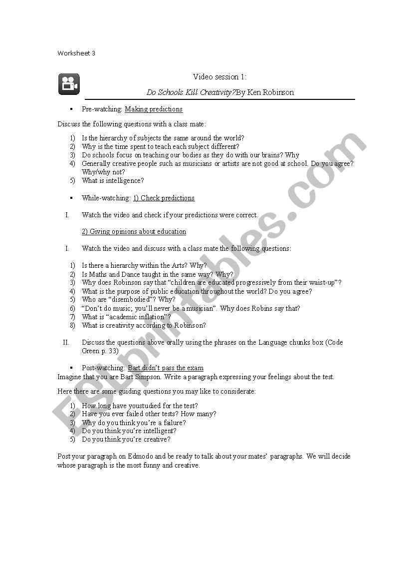 Do Schools Kill Creativity? worksheet + key