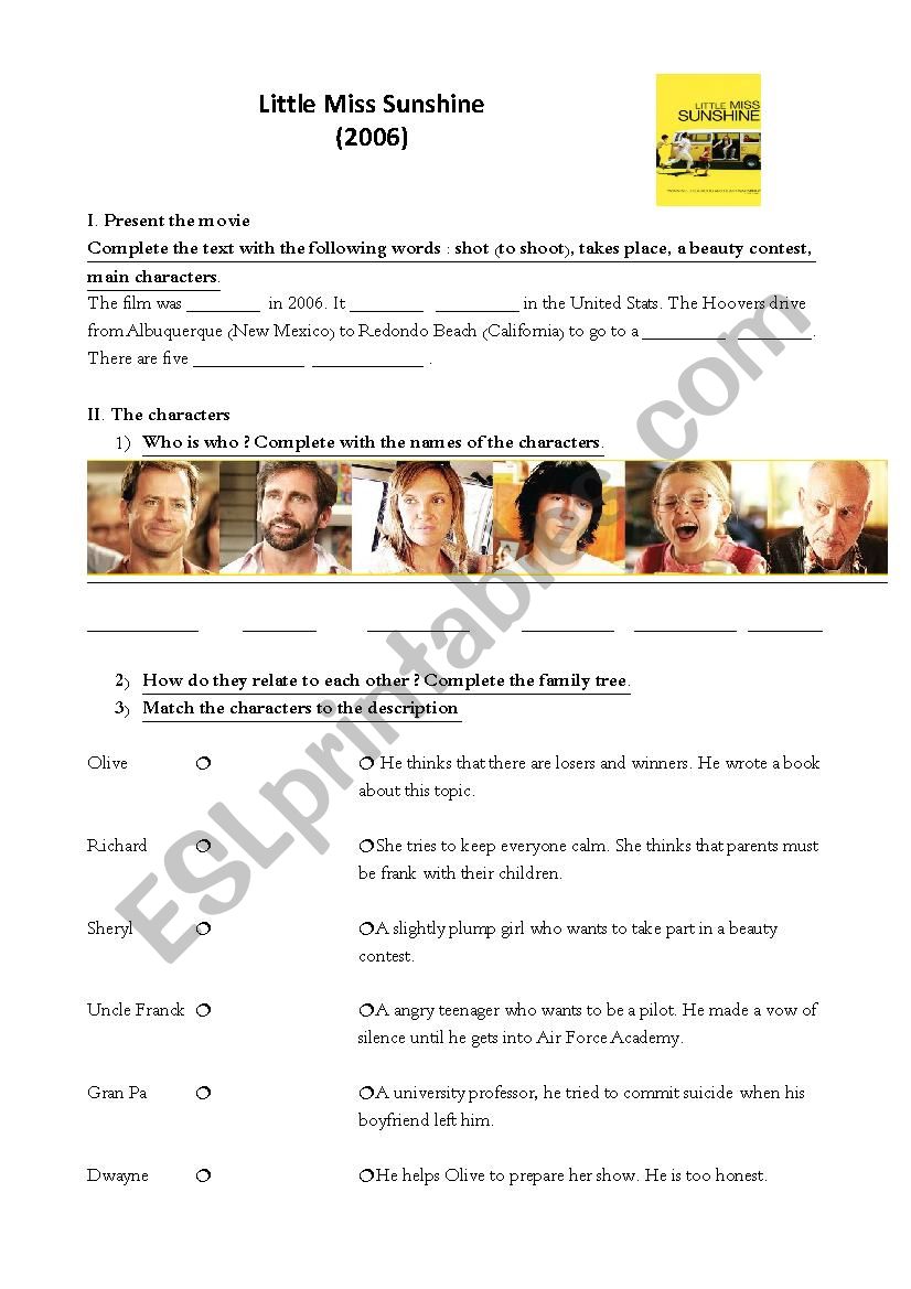 Little Miss Sunshine worksheet