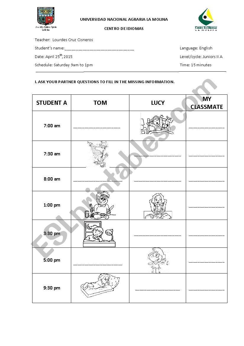 daily routines worksheet