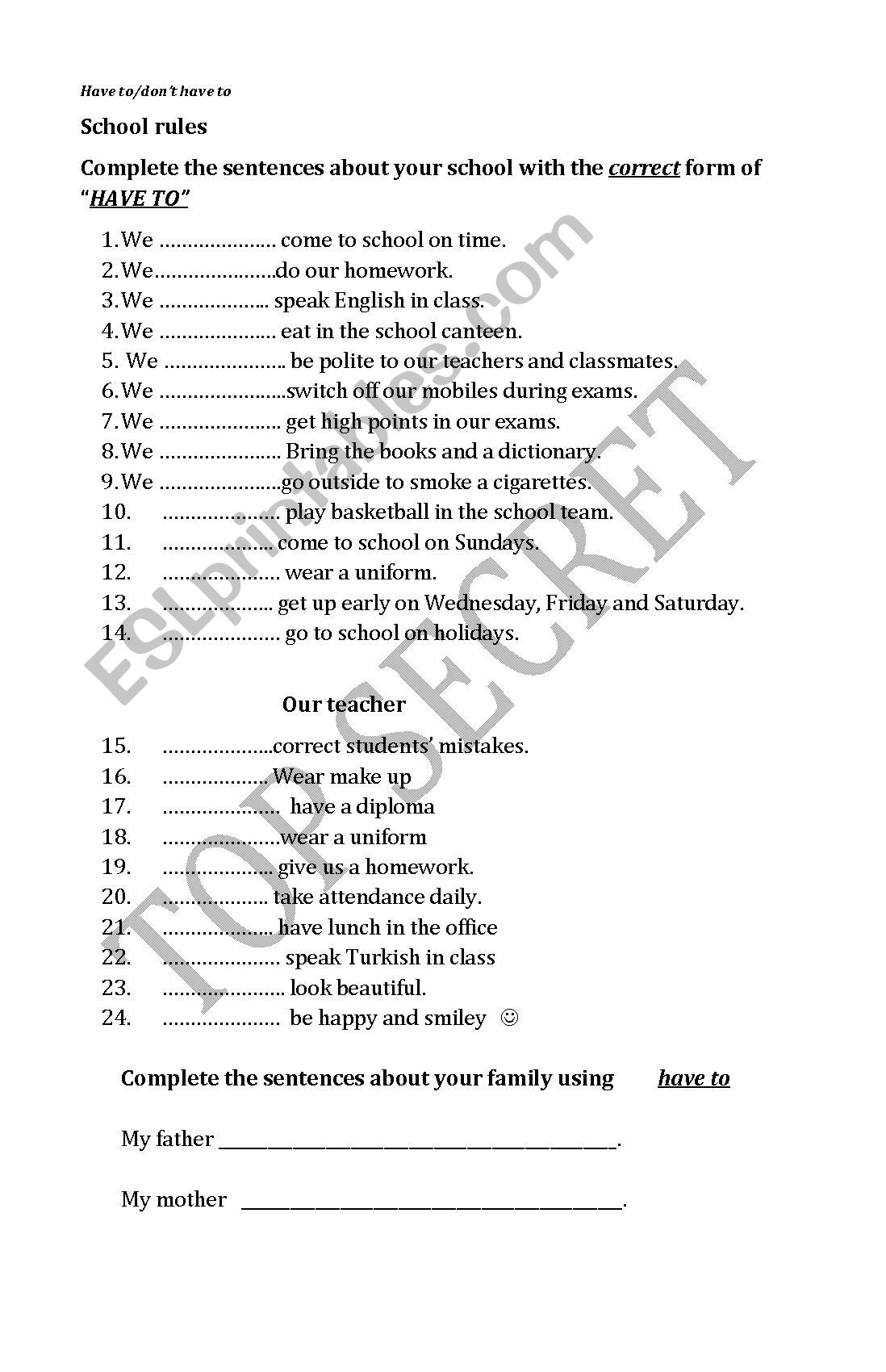 modal verbs Have to /Must worksheet
