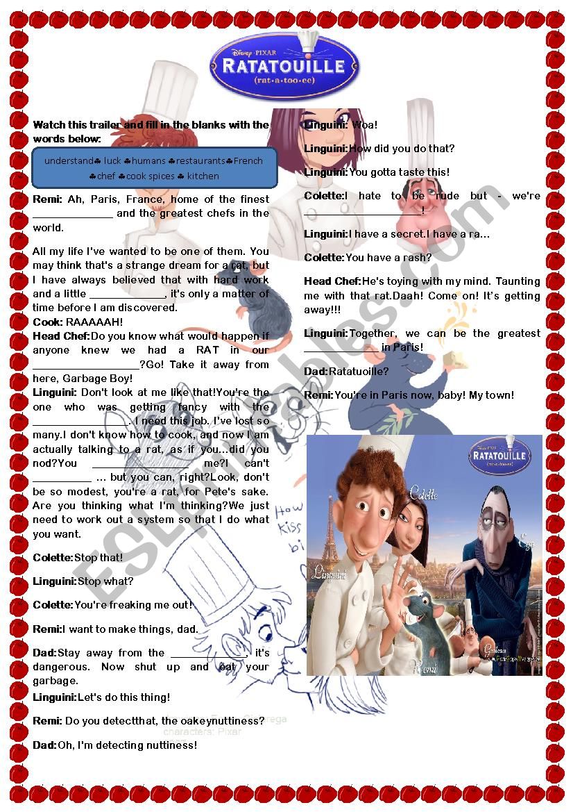 ratatouille worksheet