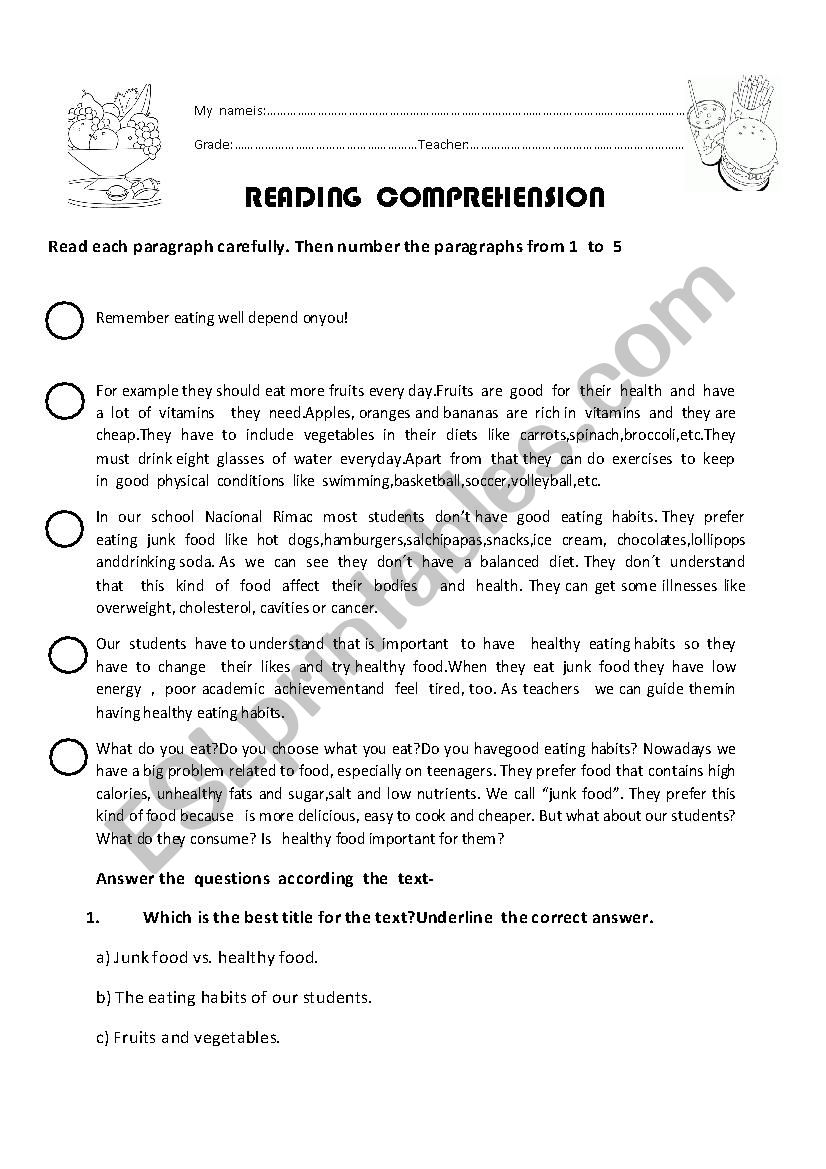 Reading  Comprehension worksheet