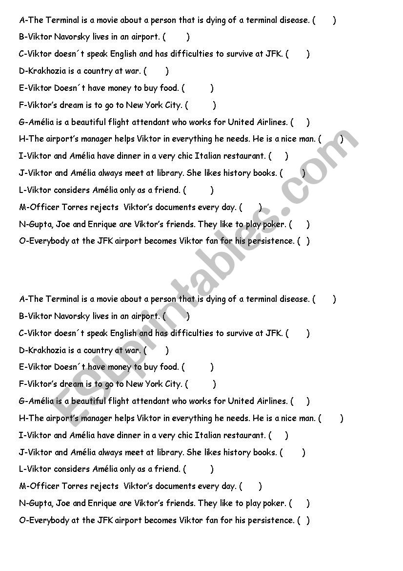 film - the terminal worksheet