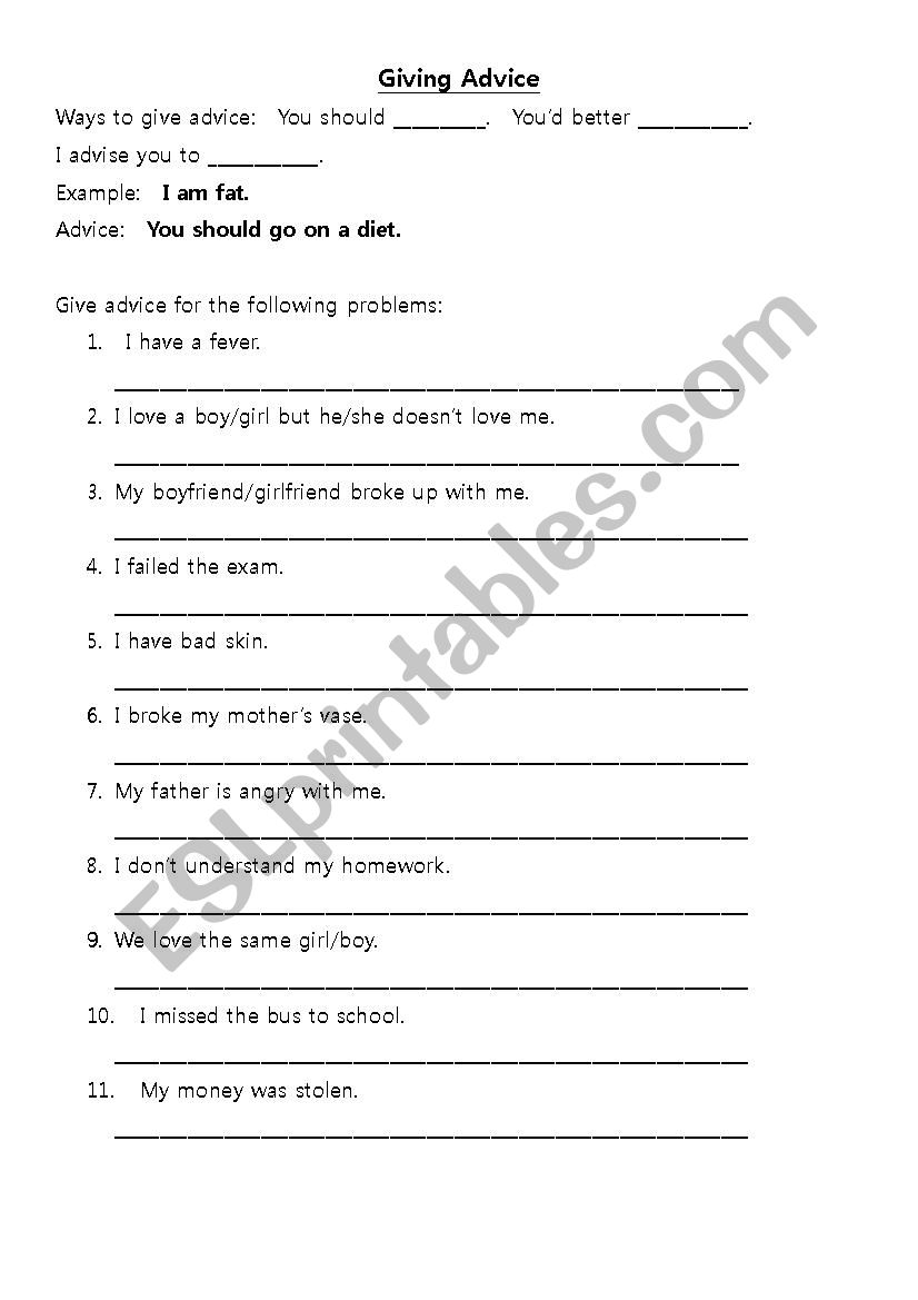 Giving Advice worksheet