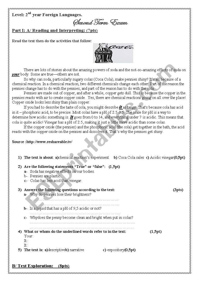 coca cola exam worksheet