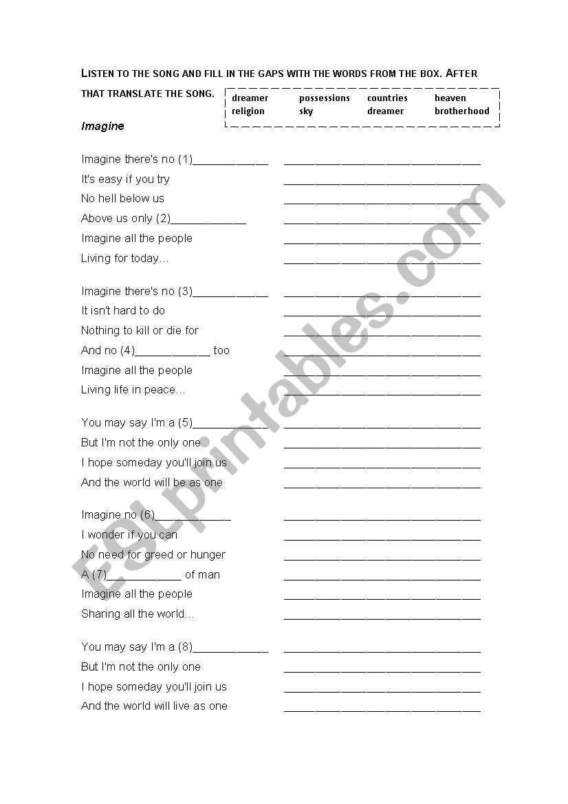 Imagine_ John Lenon worksheet