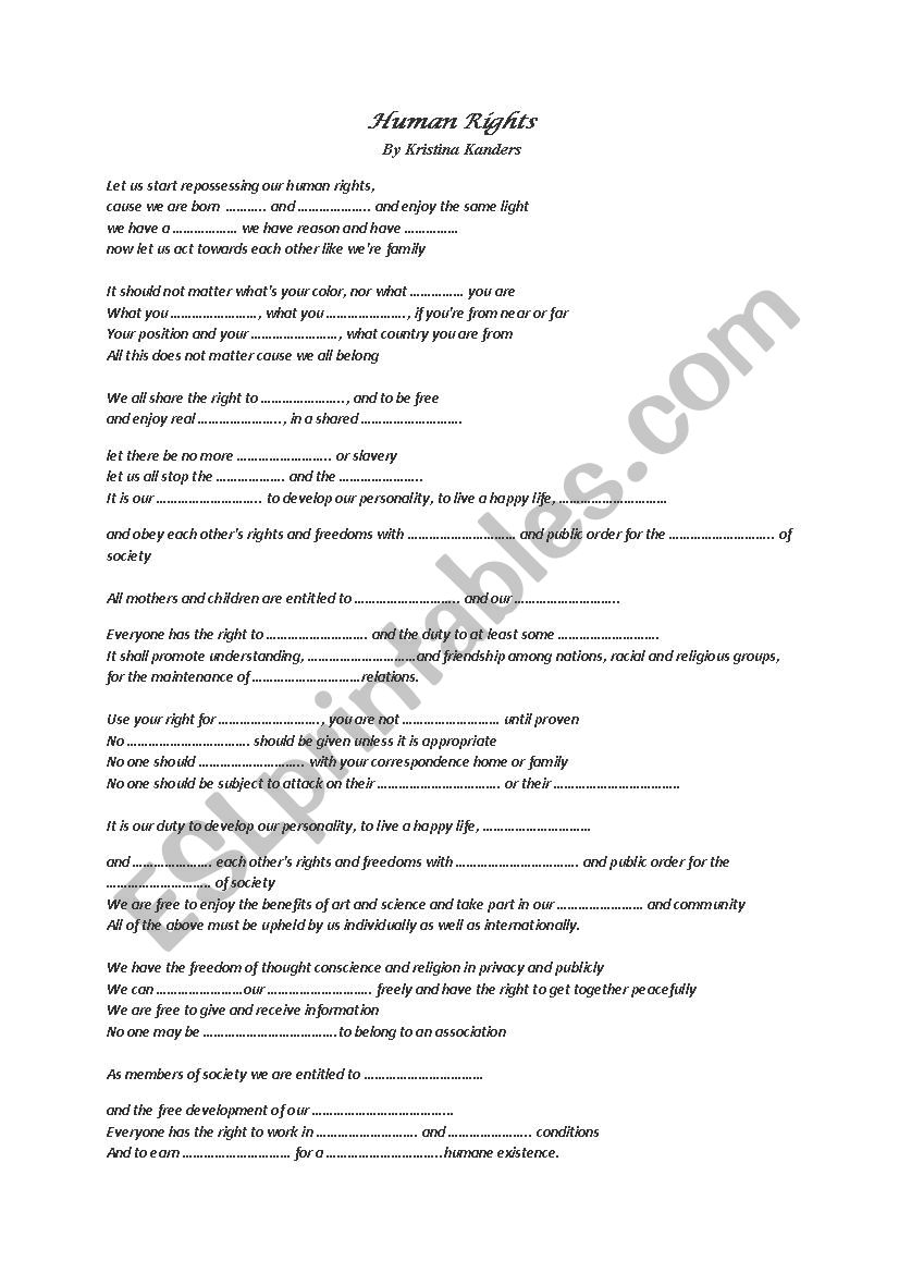 Human Rights worksheet