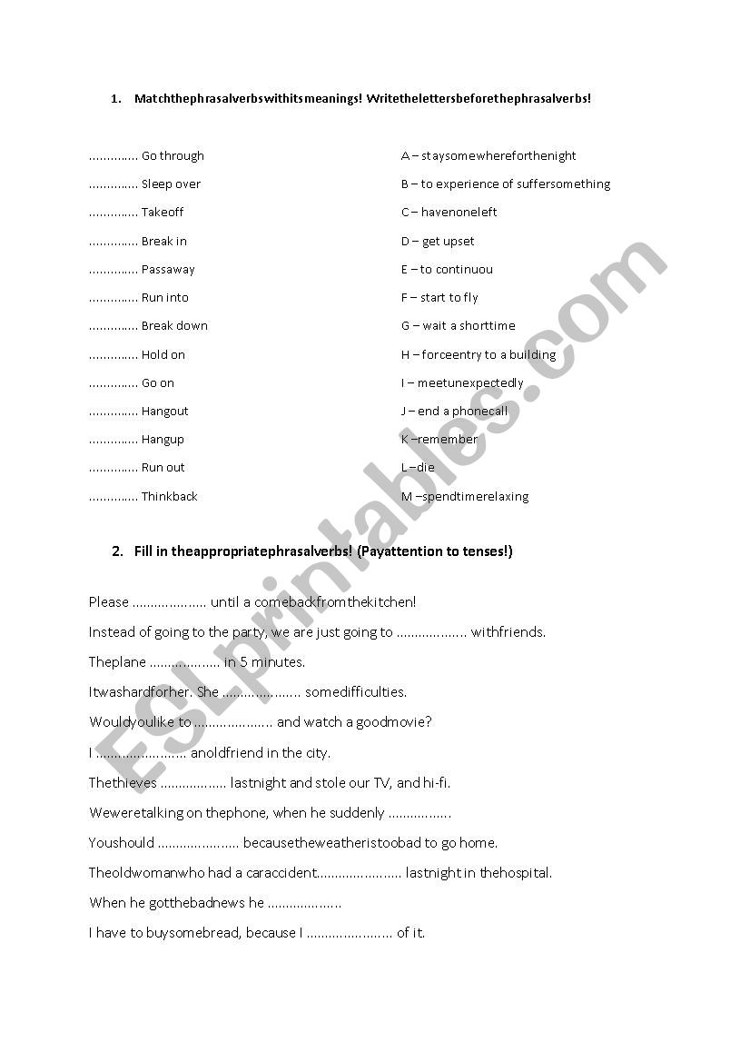 Phrasal verbs worksheet