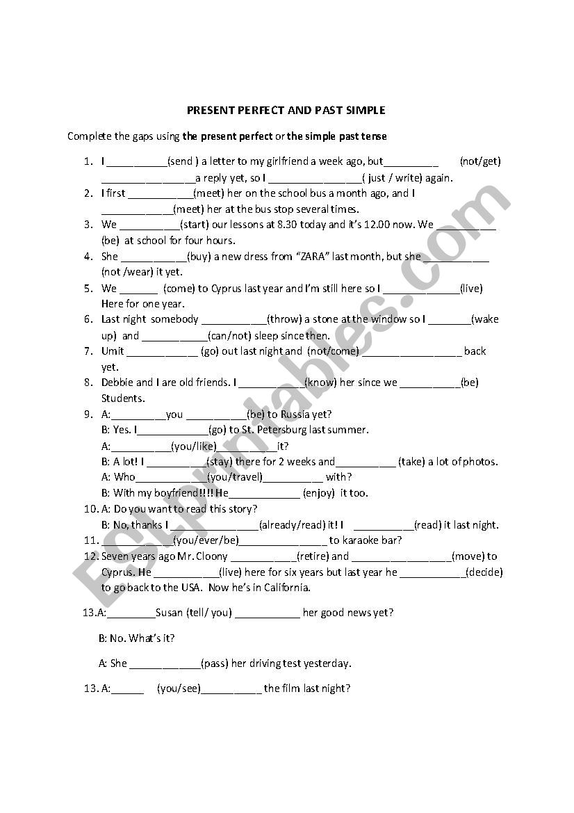 revision and testing of PRESENT PERFECT and PAST SIMPLE