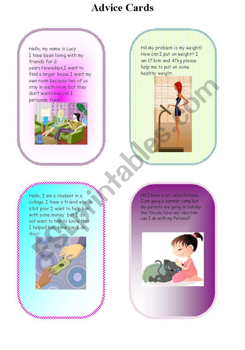 advice cards part3 worksheet