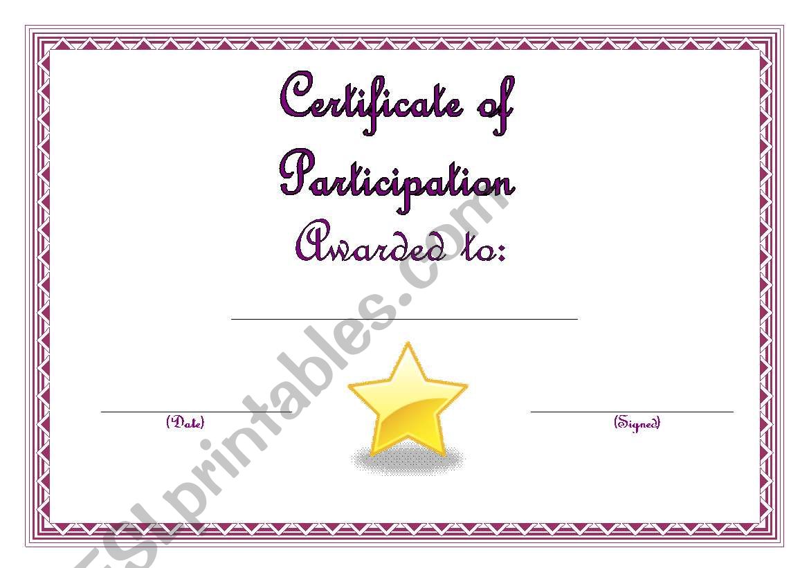 Certificate of Participation worksheet