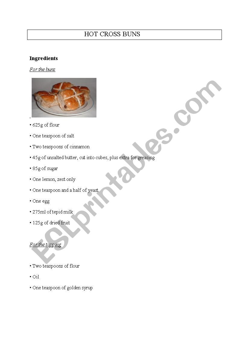 hot cross bun recipe worksheet