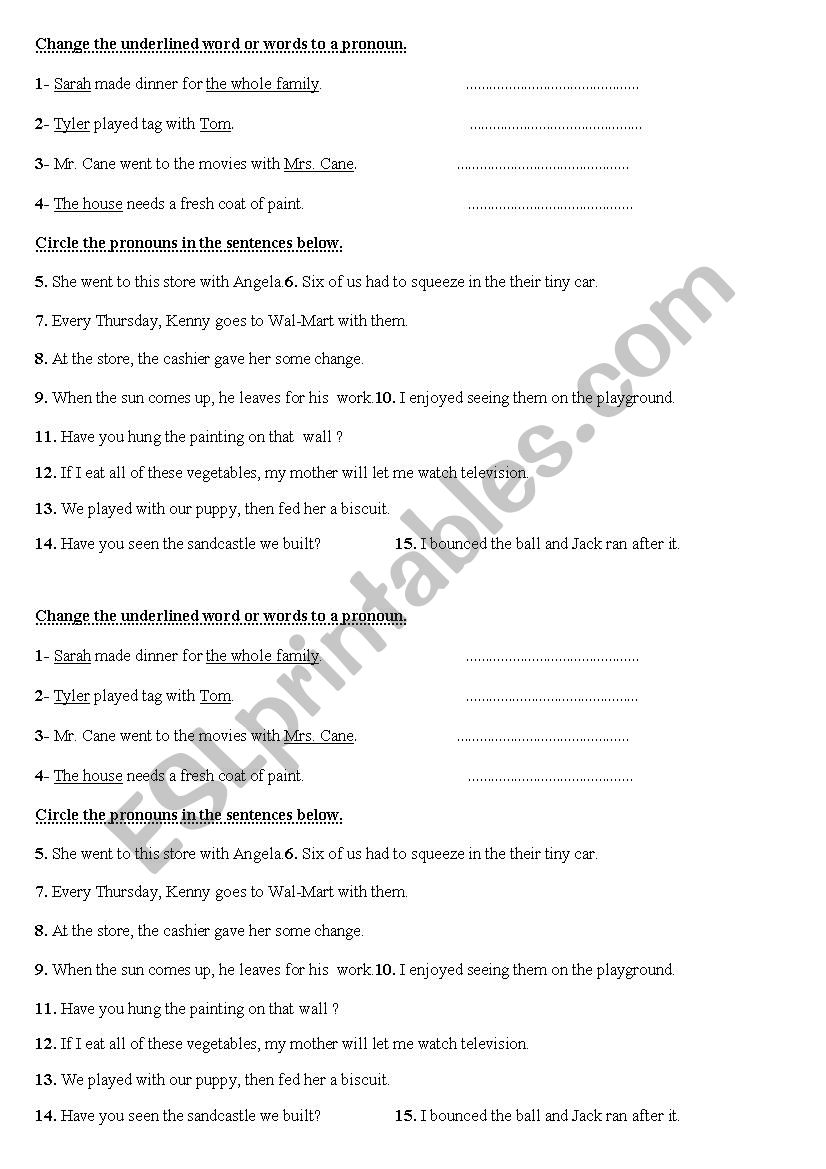 subject and object pronouns worksheet