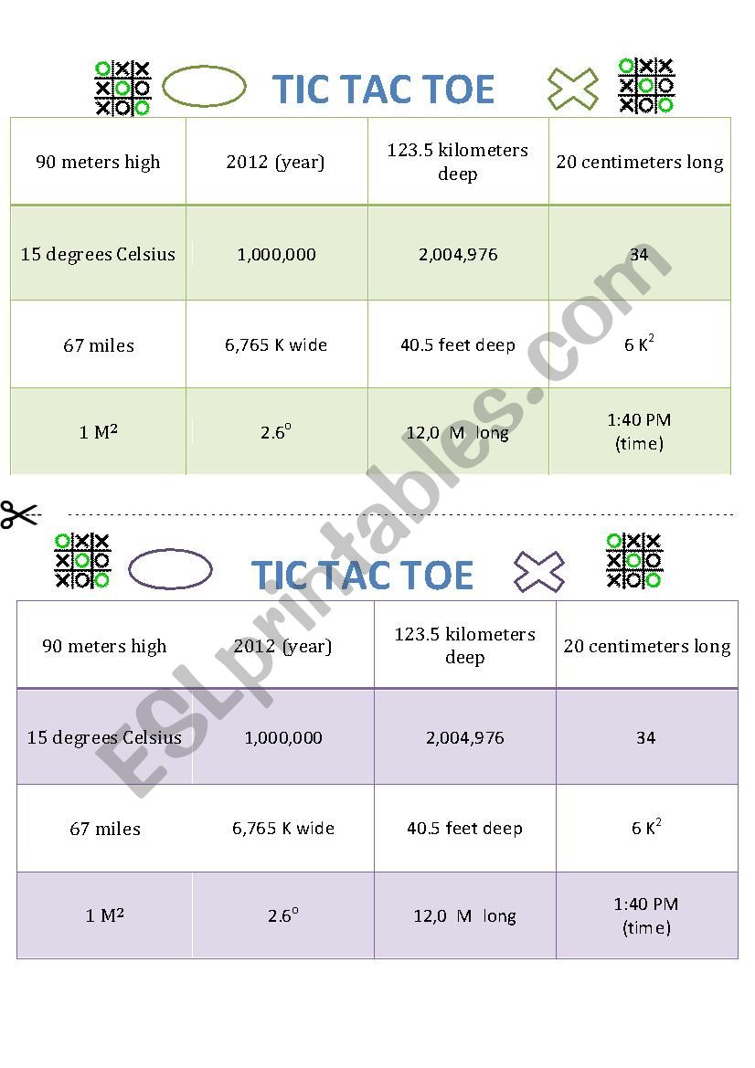 Tic tac toe game on numbers and figures