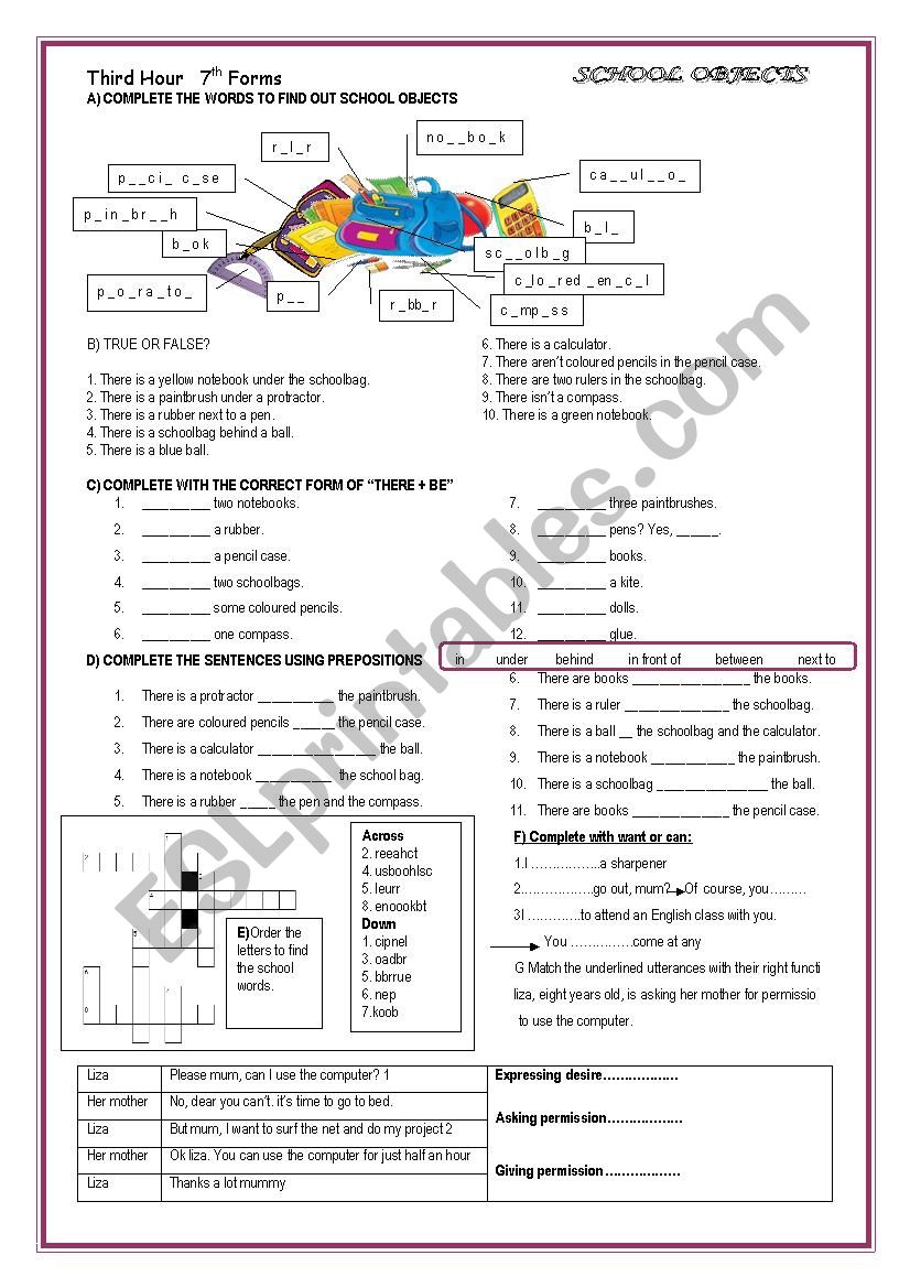 LetÂ´s visit School  worksheet
