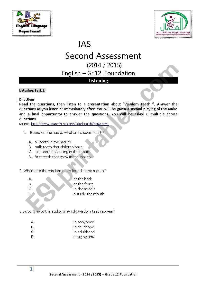 Cluster B Exam - Gr.12 F  worksheet