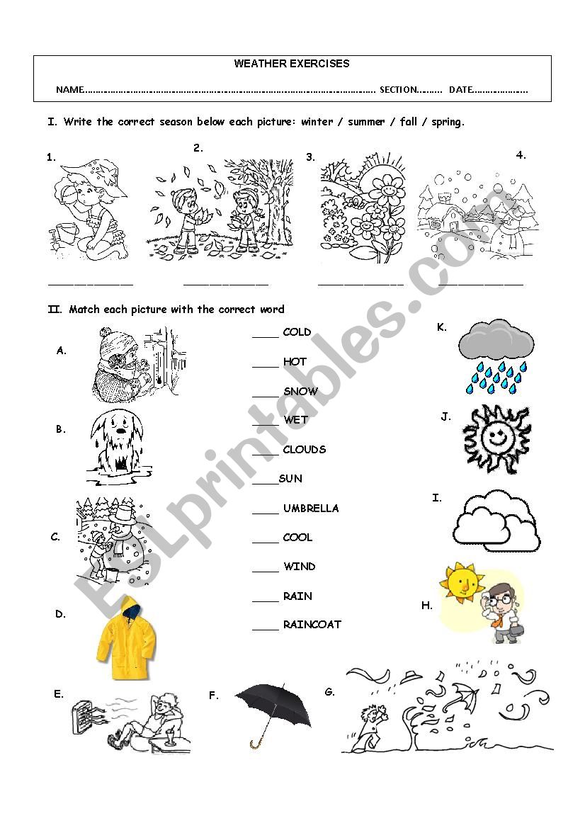 WEATHER VOCABULARY worksheet