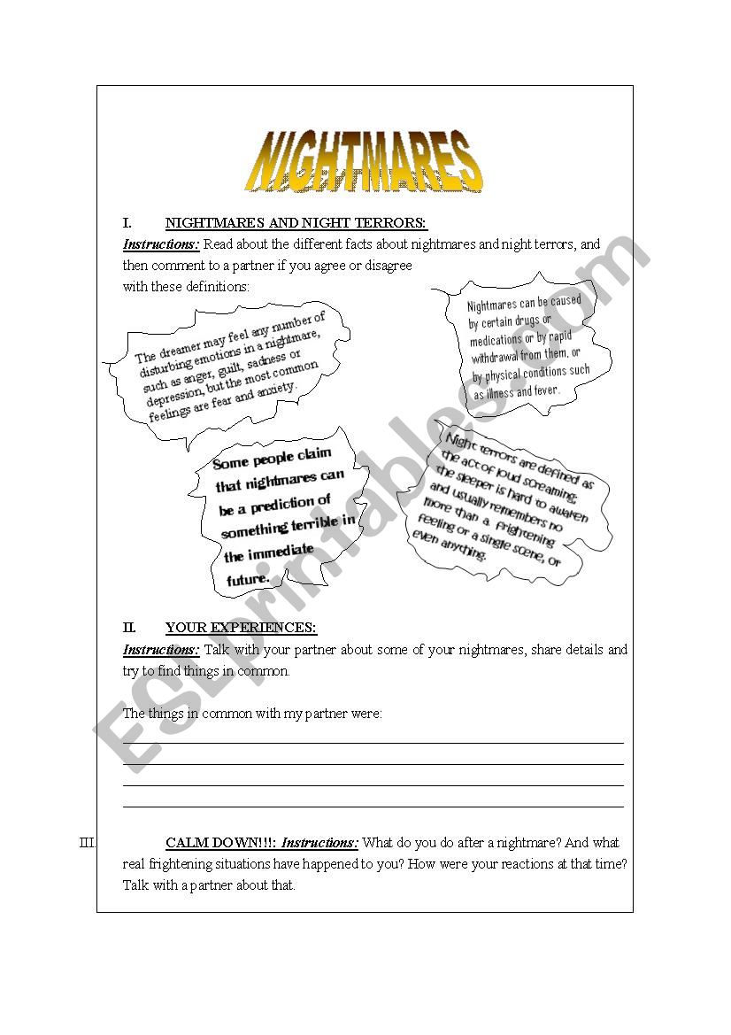 CONVERSATION - NIGHTMARES worksheet