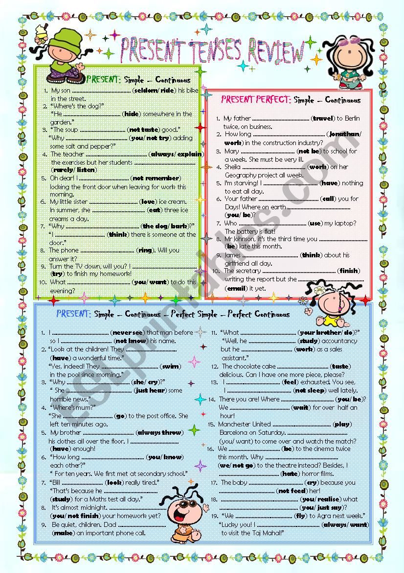 PRESENT TENSES REVIEW - ESL worksheet by vivienne71