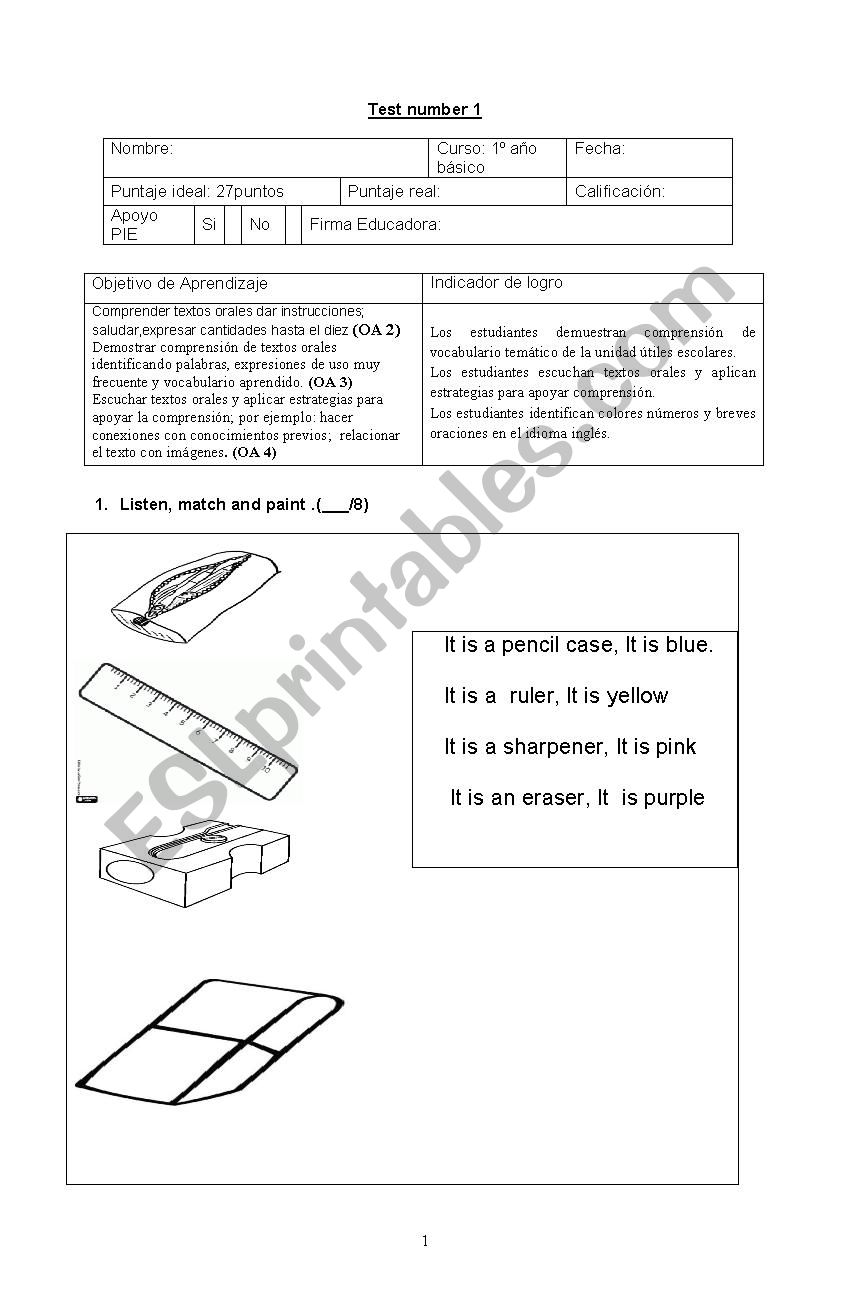 School object- colors and numbers