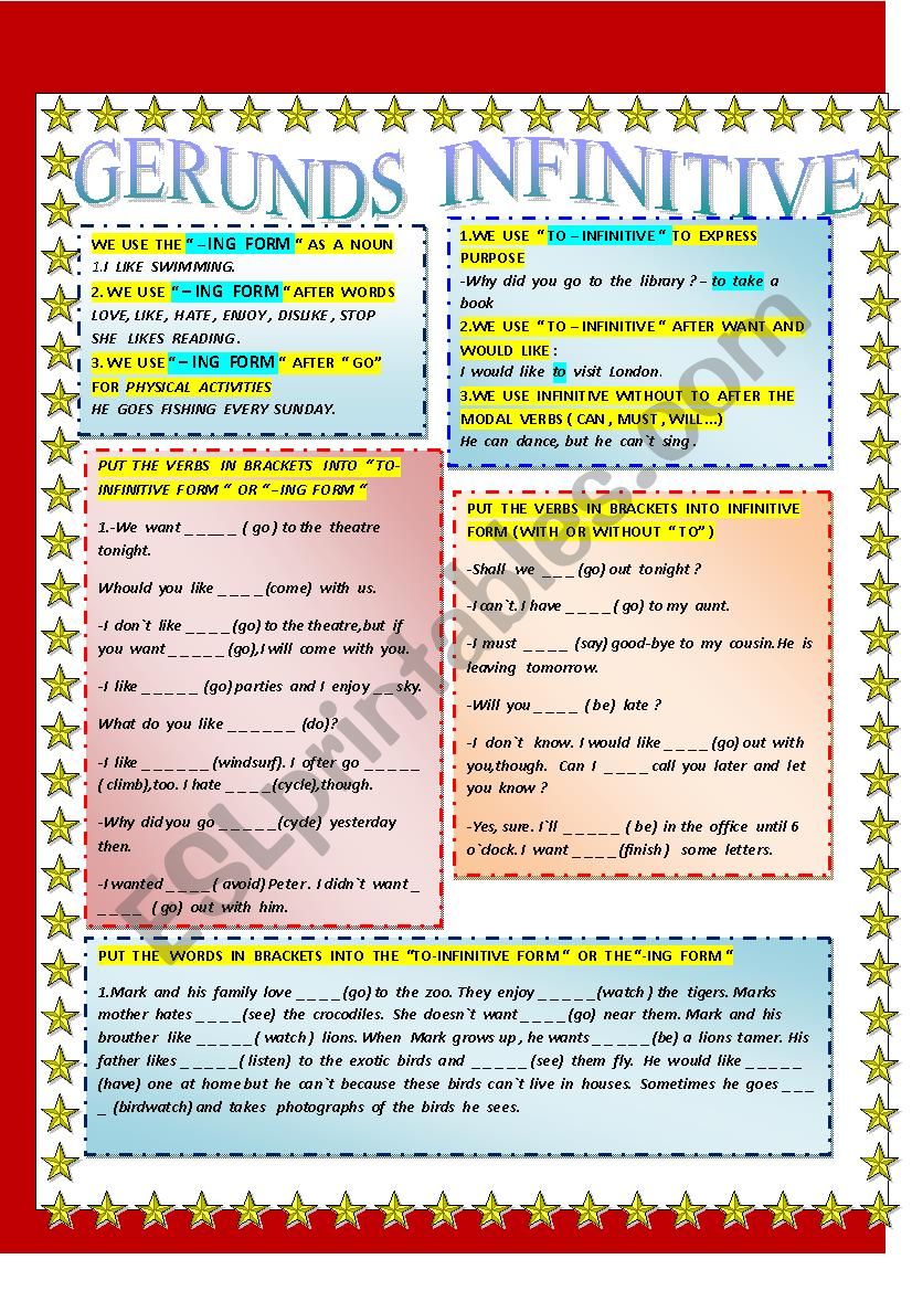 GERUNDS  INFINITIVES worksheet