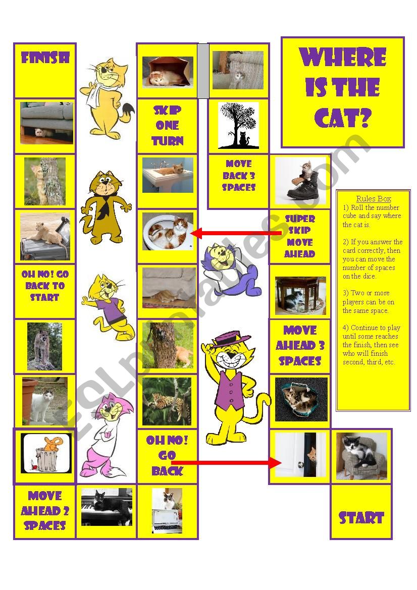 Wheres the Cat Board Game worksheet