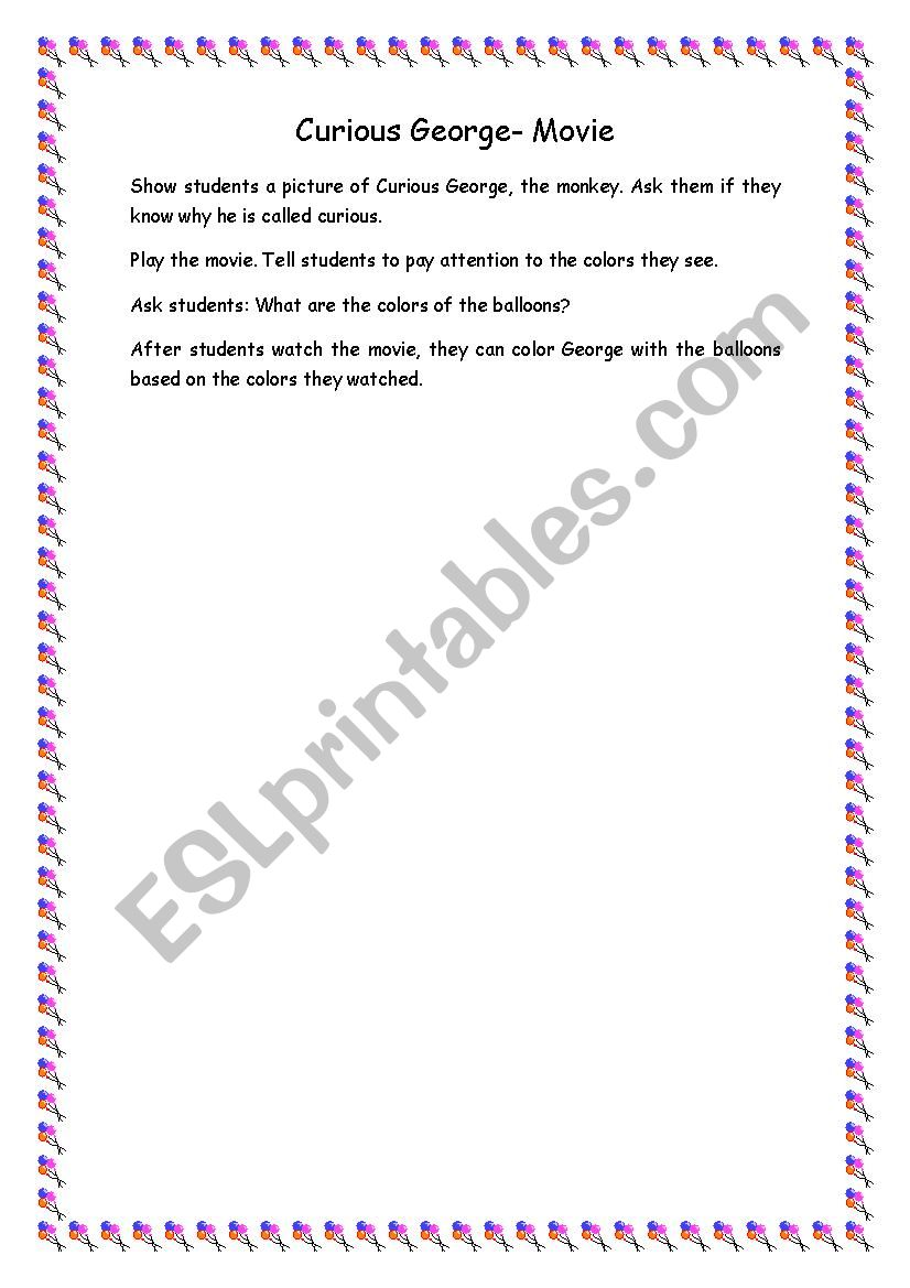 Curious George2 worksheet