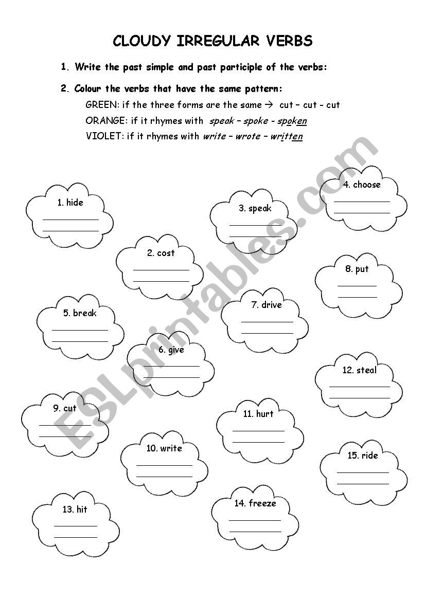 Cloudy Irregular Verbs worksheet