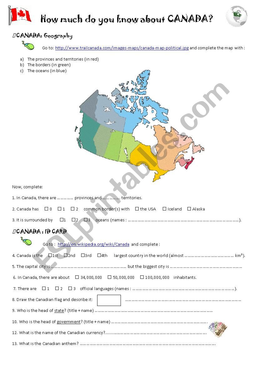 WEBQUEST CANADA worksheet