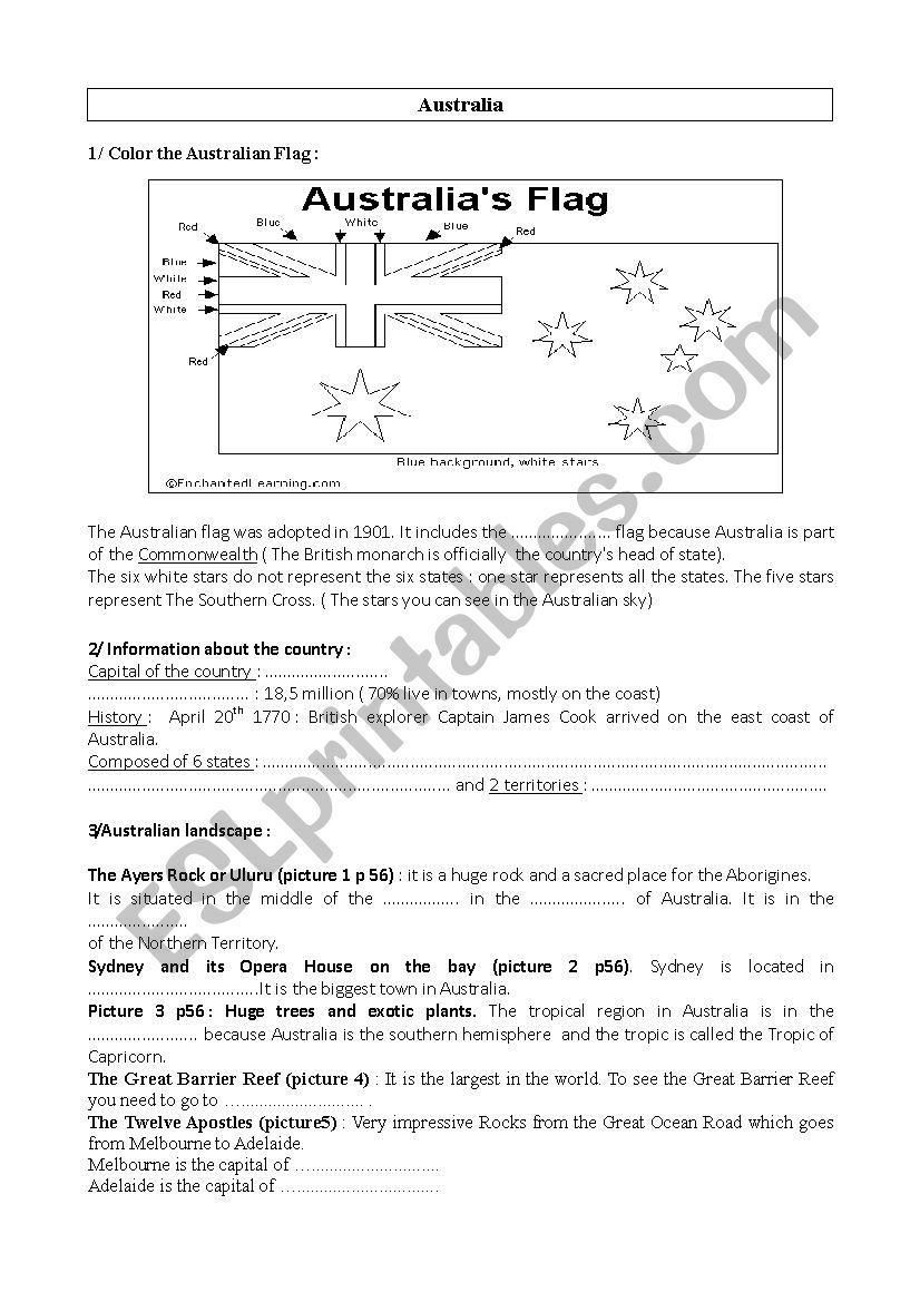 Australia  worksheet