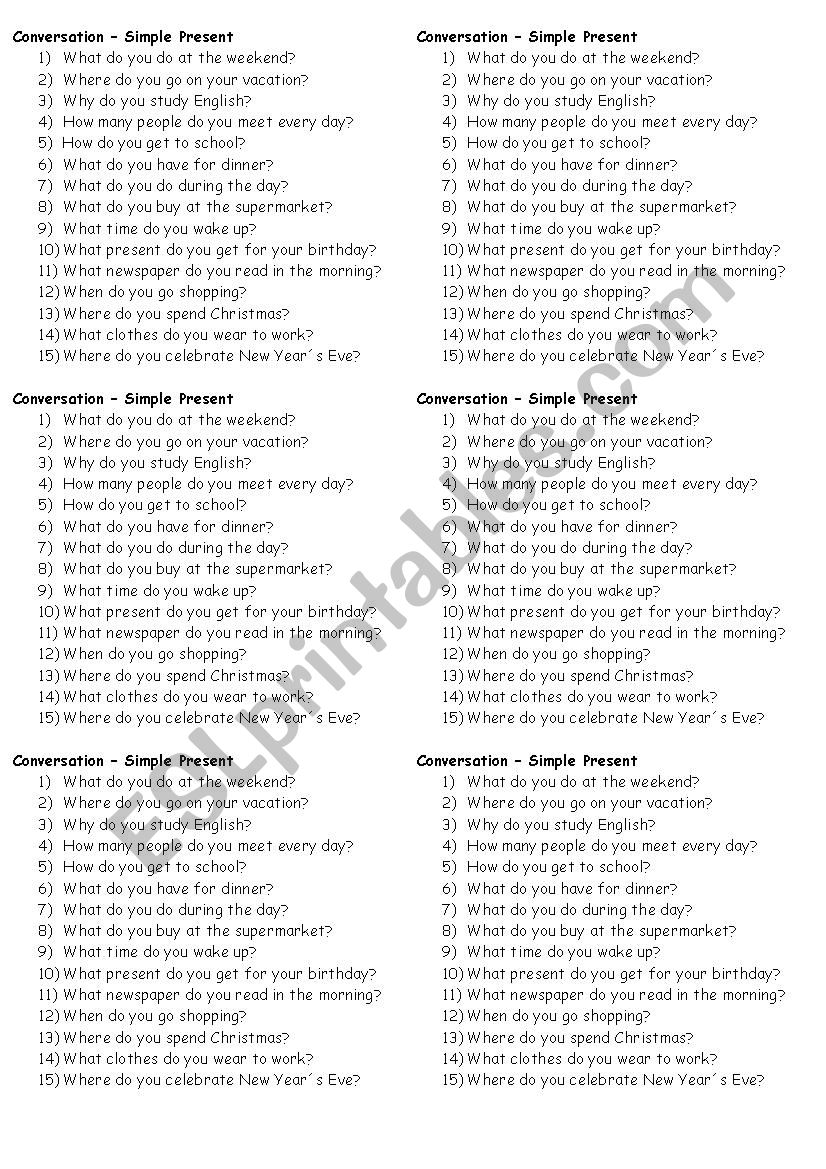 Simple present conversation worksheet