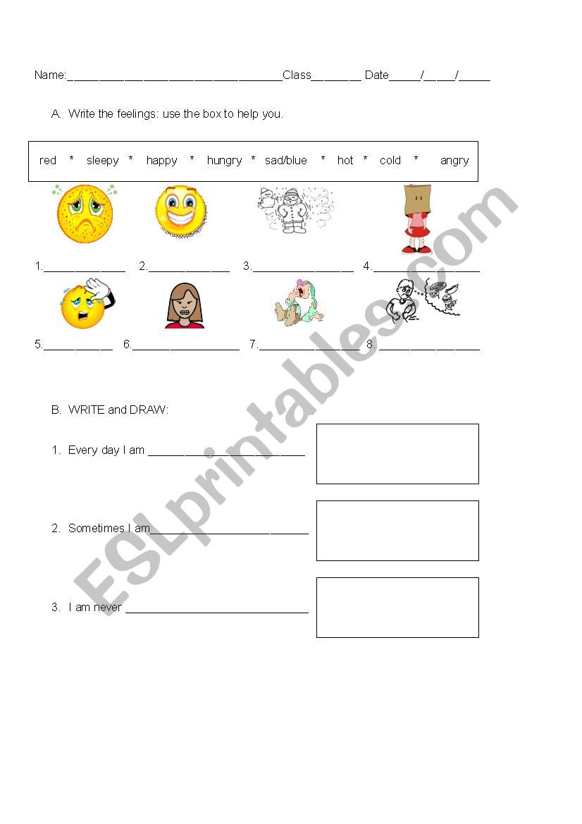 Feelings activity worksheet