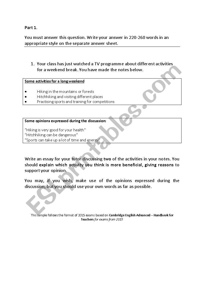 esl writing activities advanced